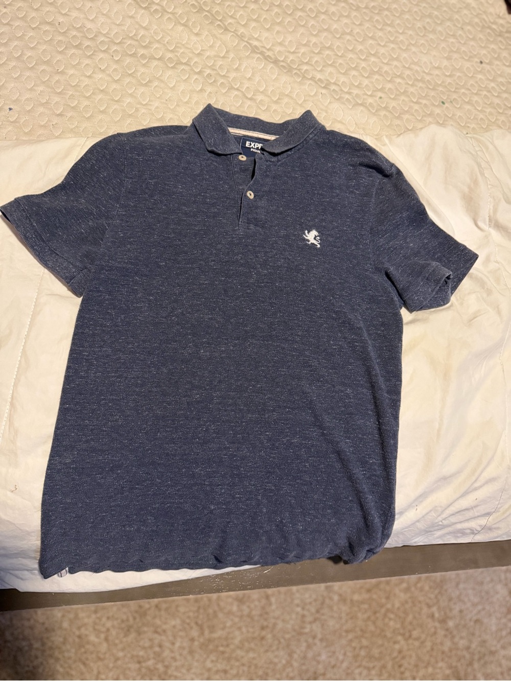 Express Men’s Heather Navy Polo with Small Embroidered Lion